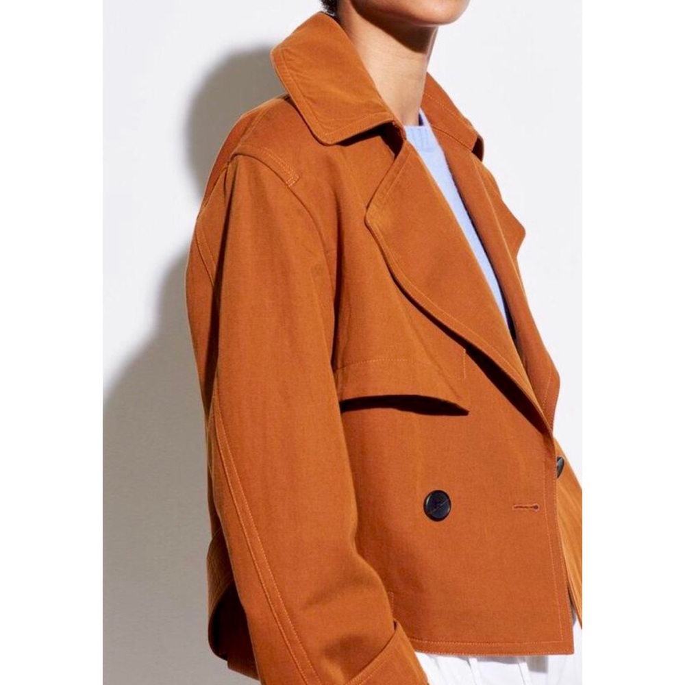 VINCE • Dark Sienna Cropped Linen-Cotton Jacket, S - Picture 4 of 16